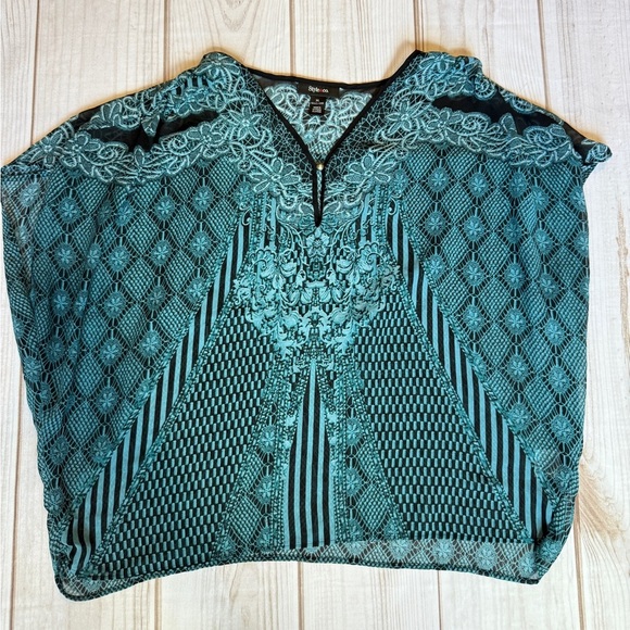 Style & co Teal and Black Patterned Blouse - Picture 1 of 5